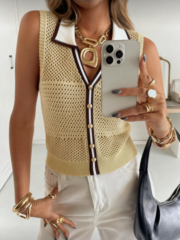 Crochet Collared Button Down Cardigan
