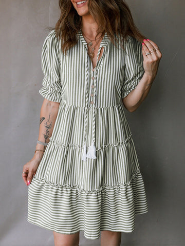 Striped Tiered Tassel Detail Dress
