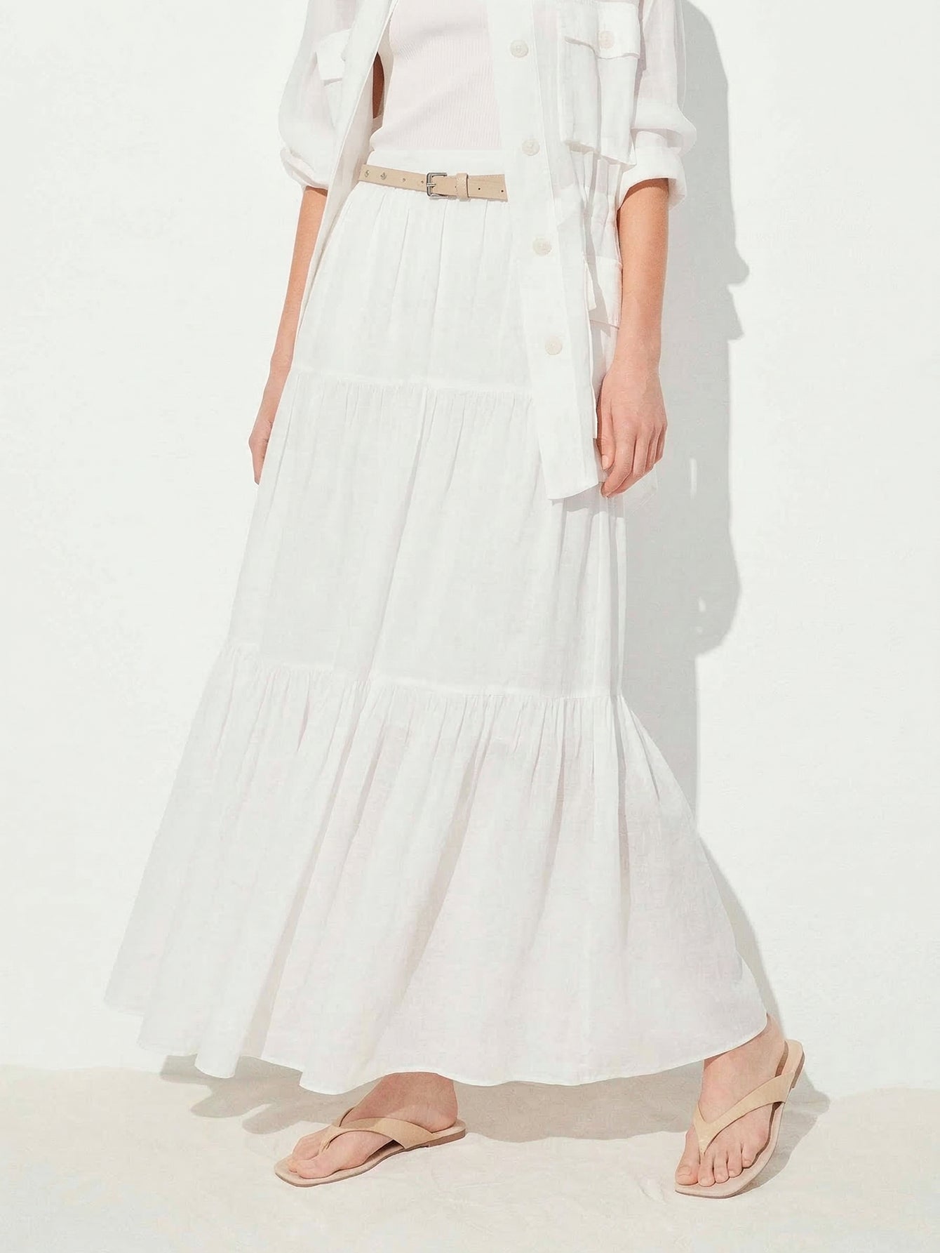 Ramie Pleated Maxi Skirt