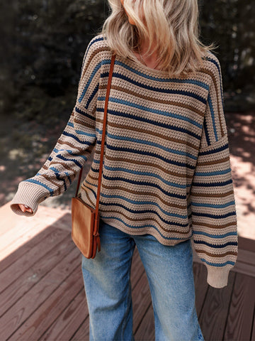 Cozy Striped Lightweight Crewneck Sweater