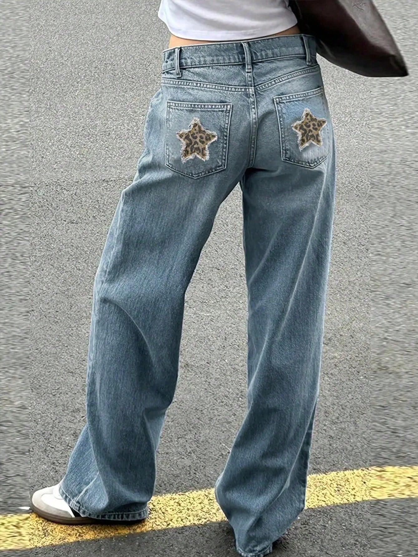 Leopard Star Print Wide Leg Jeans