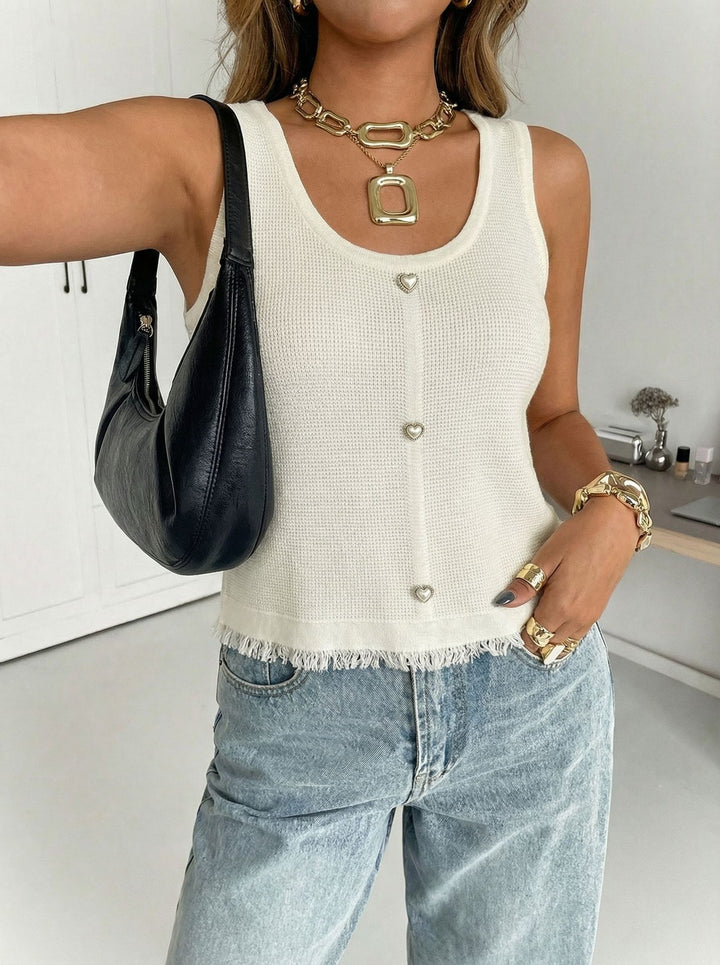 Textured Heart Button Knit Tank Top