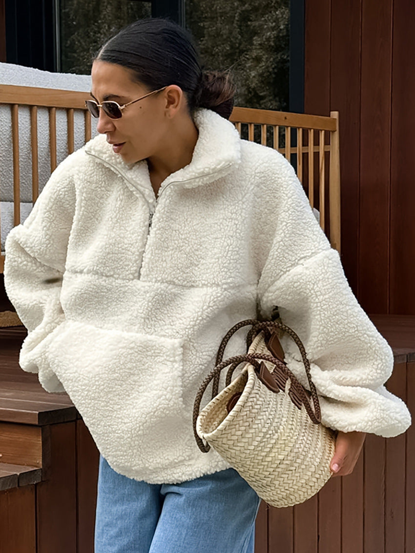 Oversized Quarter Zip Sherpa Jacket