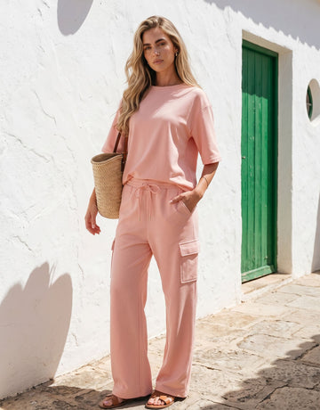 Relaxed Fit Drawstring Waist Pants Set