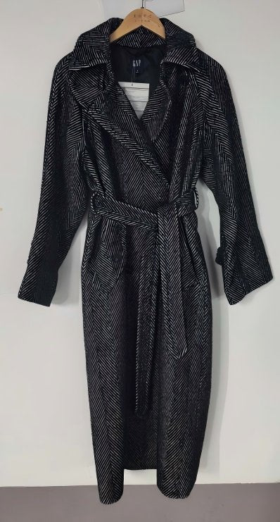 Herringbone Belted Wool Blend Trench Coat