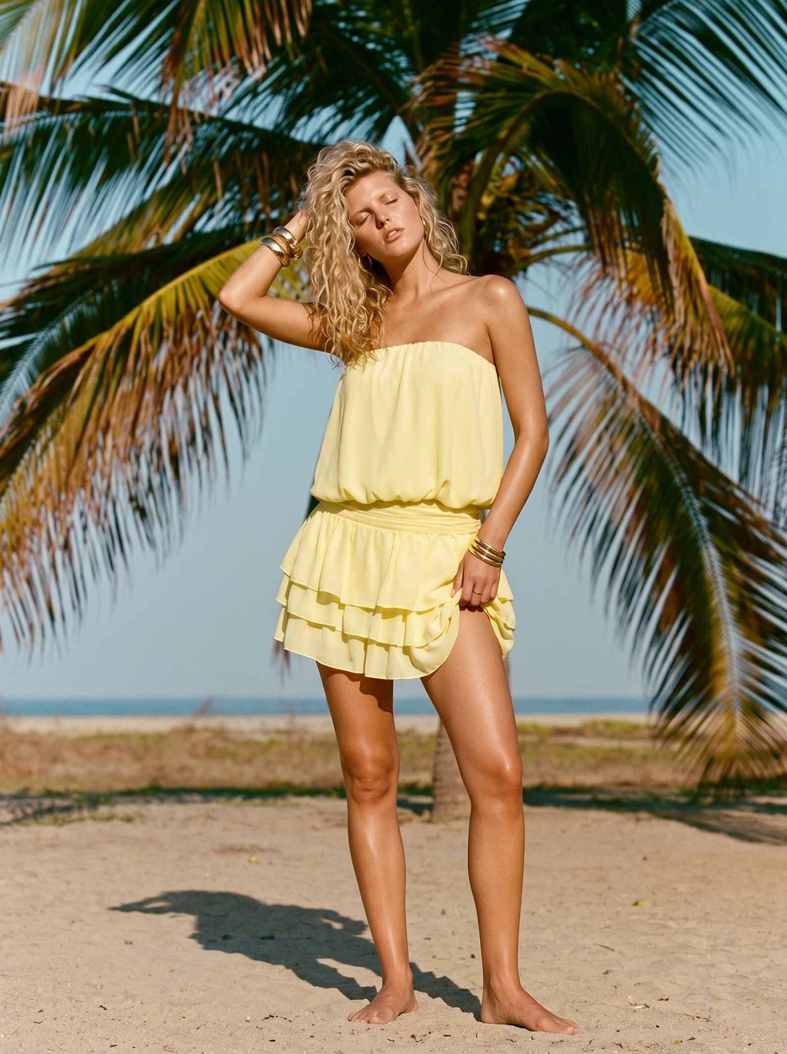 Strapless Ruffled Hem Mini Dress