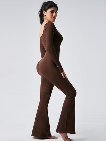 Square-Neck Flared-Leg Modern Jumpsuit-Multicolor
