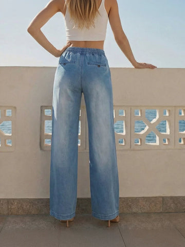 Comfy Drawstring Waist Wide Leg Jeans