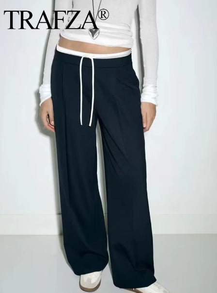 High Waisted Drawstring Wide Leg Pants