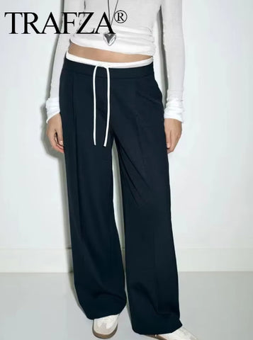 High Waisted Drawstring Wide Leg Pants