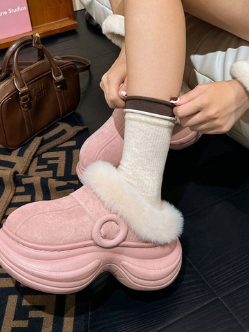 Fuzzy Platform Suede Clog Slippers
