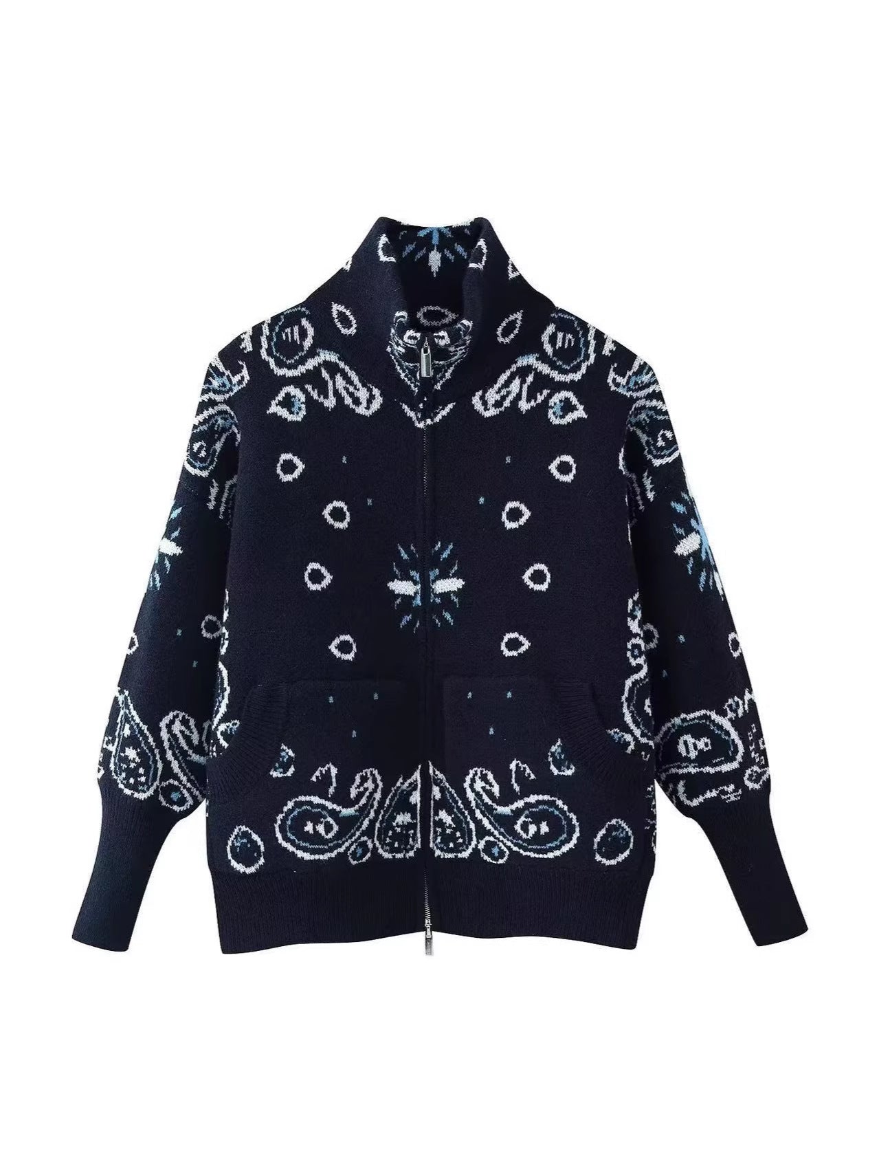 Oversized Bandana Print Zip Cardigan