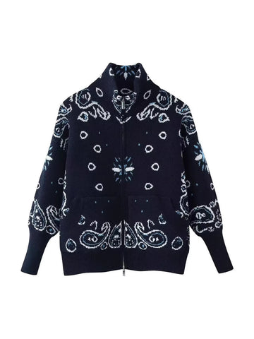 Oversized Bandana Print Zip Cardigan