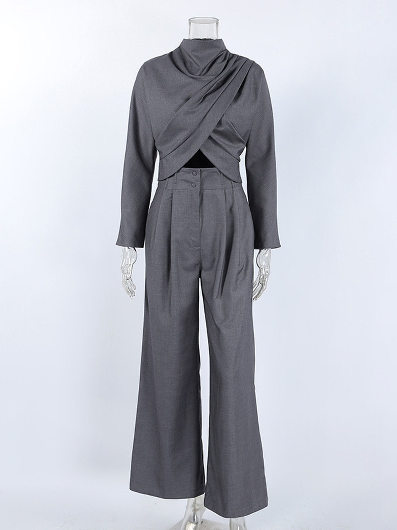 Elegant Draped Crop Trouser Set