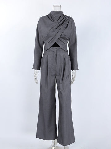 Elegant Draped Crop Trouser Set
