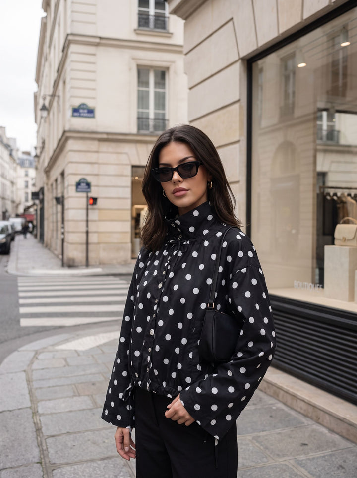Polka Dot Drawstring Hem Jacket