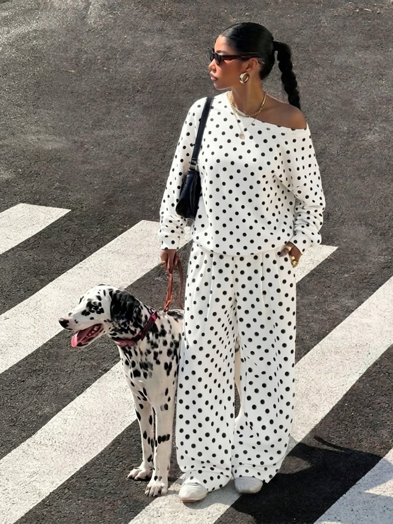 Off Shoulder Polka Dot Pant Set