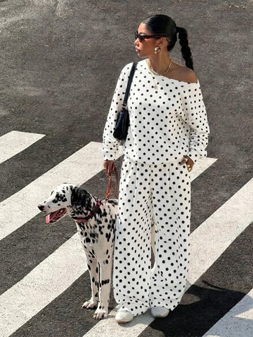 Off Shoulder Polka Dot Pant Set