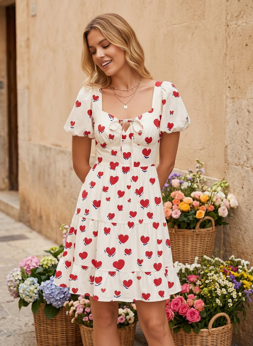 Floral Print Puff Sleeve Tiered Mini Dress