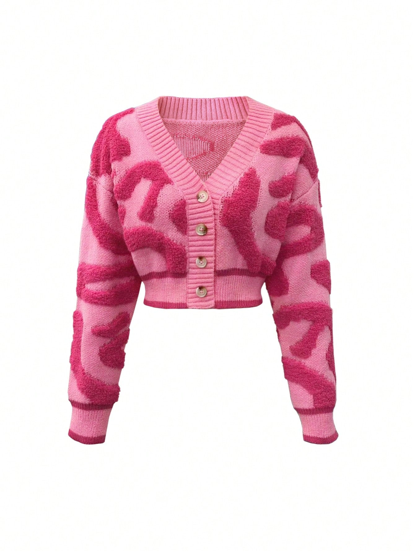 Cozy Pink Patterned Cropped Cardigan