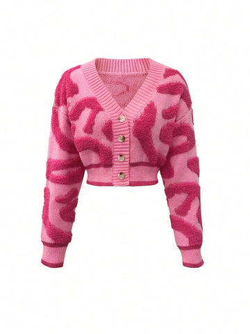 Cozy Pink Patterned Cropped Cardigan