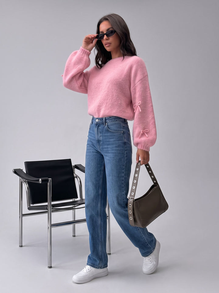 Cozy Bow Detail Knit Pullover Sweater
