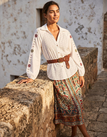 Embroidered Eyelet Button Down Shirt