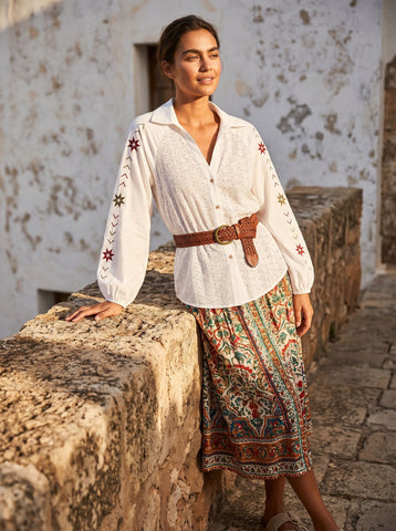 Embroidered Eyelet Button Down Shirt