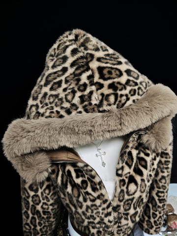 Cropped Leopard Faux Fur Jacket