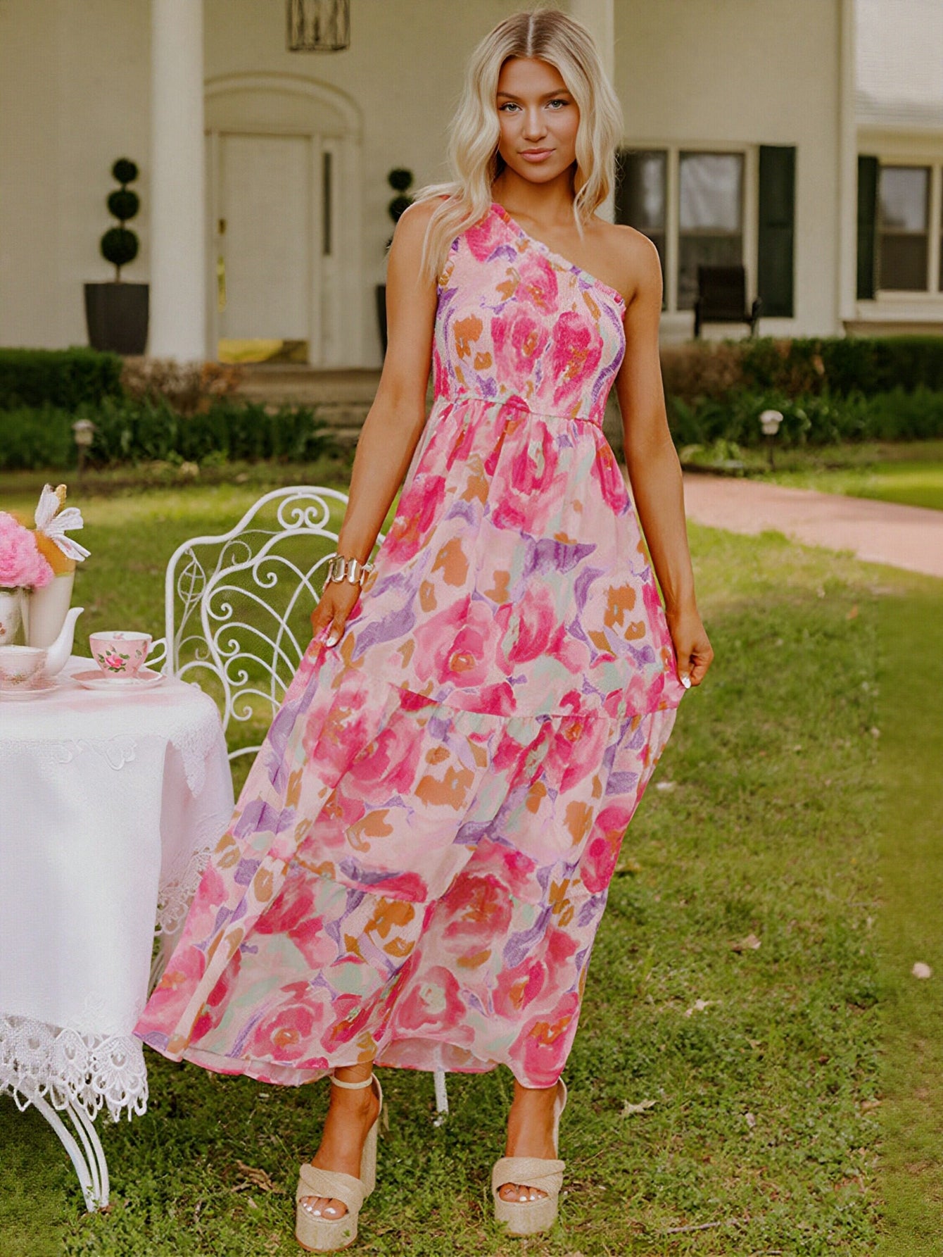 One Shoulder Floral Maxi Dress