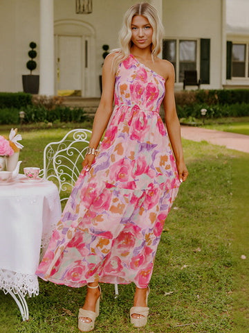 One Shoulder Floral Maxi Dress