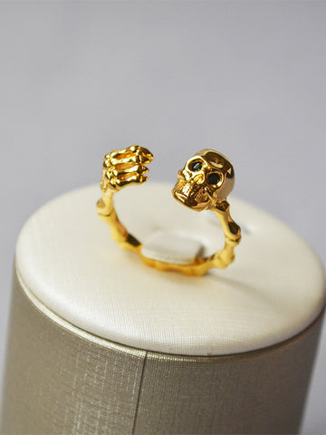 Gold Skull Adjustable Statement Ring