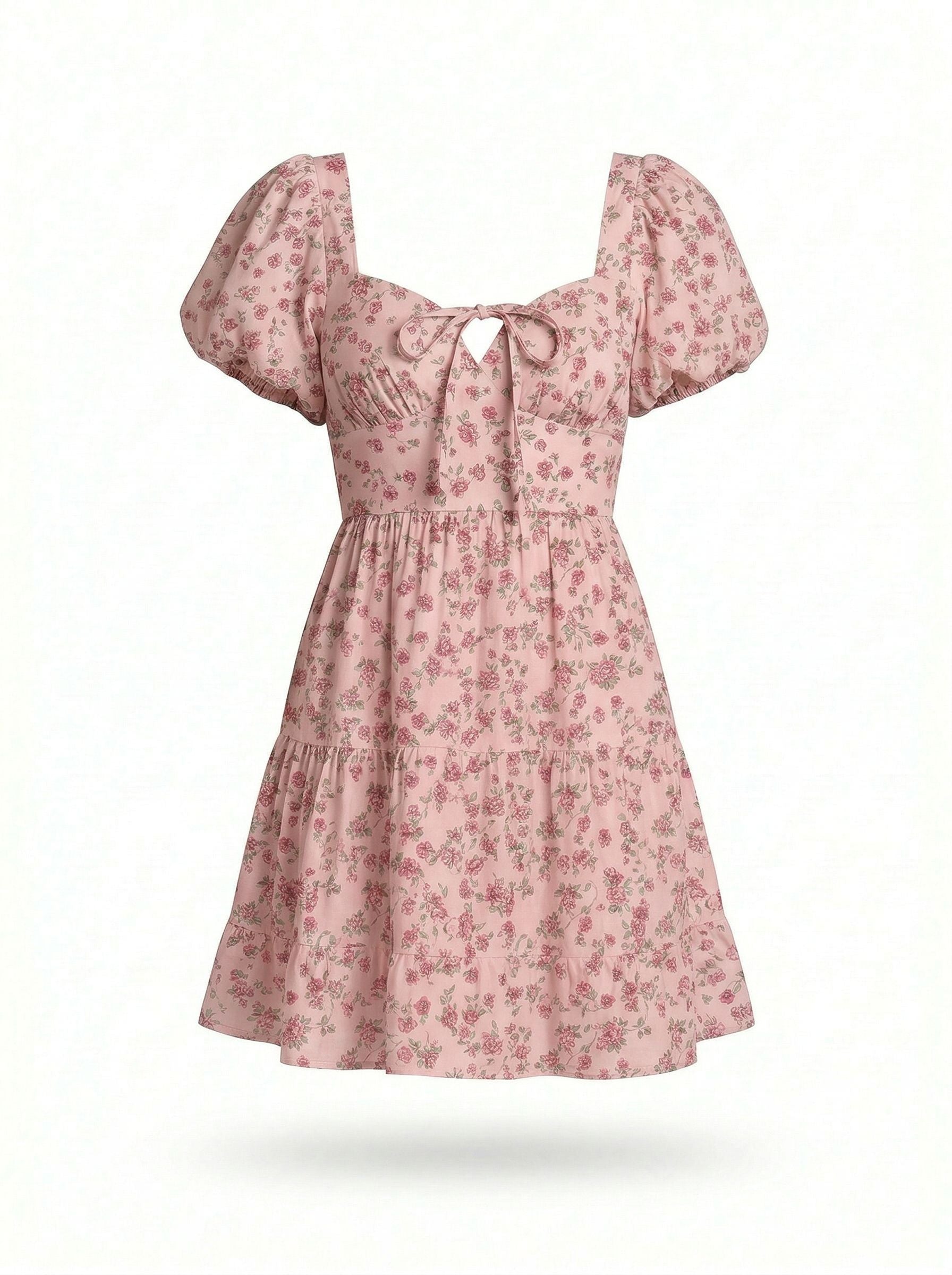 AYLA Floral Print Puff Sleeve Tiered Mini Dress