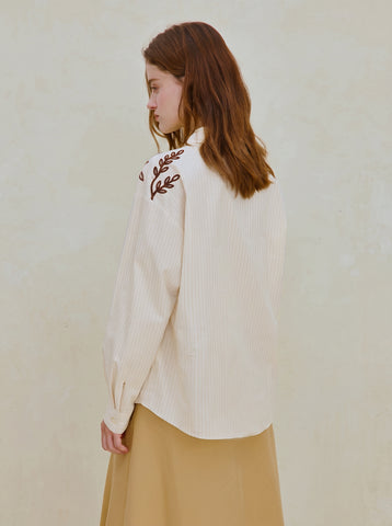 Embroidered Striped Cotton Button Down Shirt