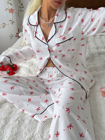 Cozy Bow Print Pajama Lounge Set