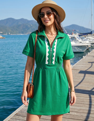 Zip Front Contrast Trim Dress
