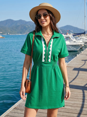 Zip Front Contrast Trim Dress
