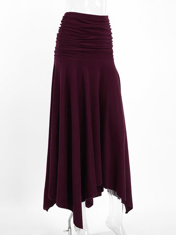 Ruched High Waist Midi Skirt