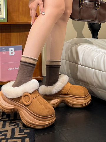 Fuzzy Platform Suede Clog Slippers