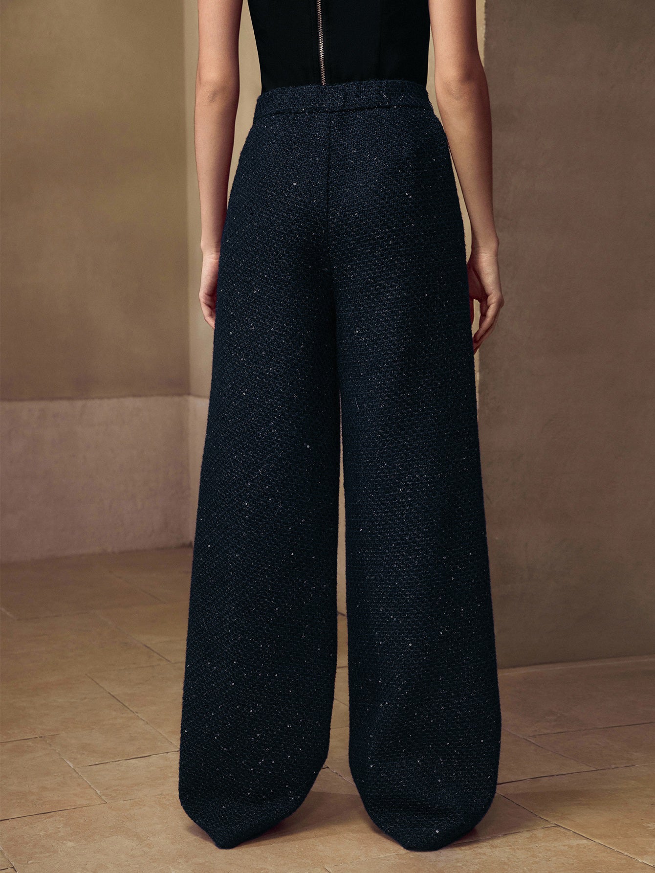 Elegant Tweed High Waisted Wide Pants