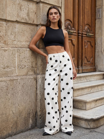 High Waisted Polka Dot Wide Leg Jeans