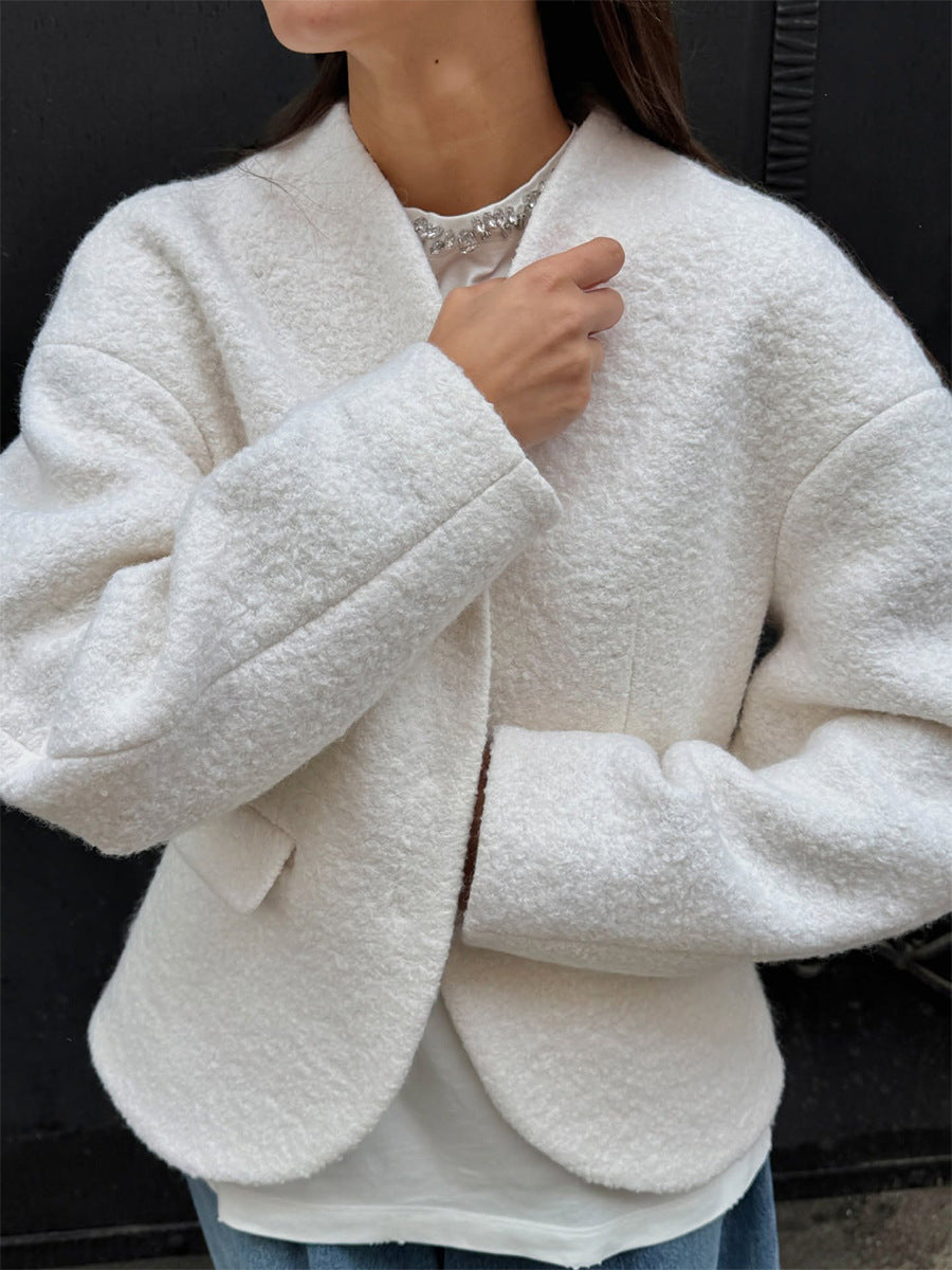 Textured Wool Blend Cropped Coat
