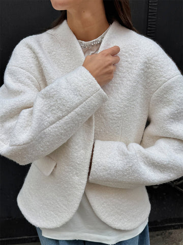 Textured Wool Blend Cropped Coat