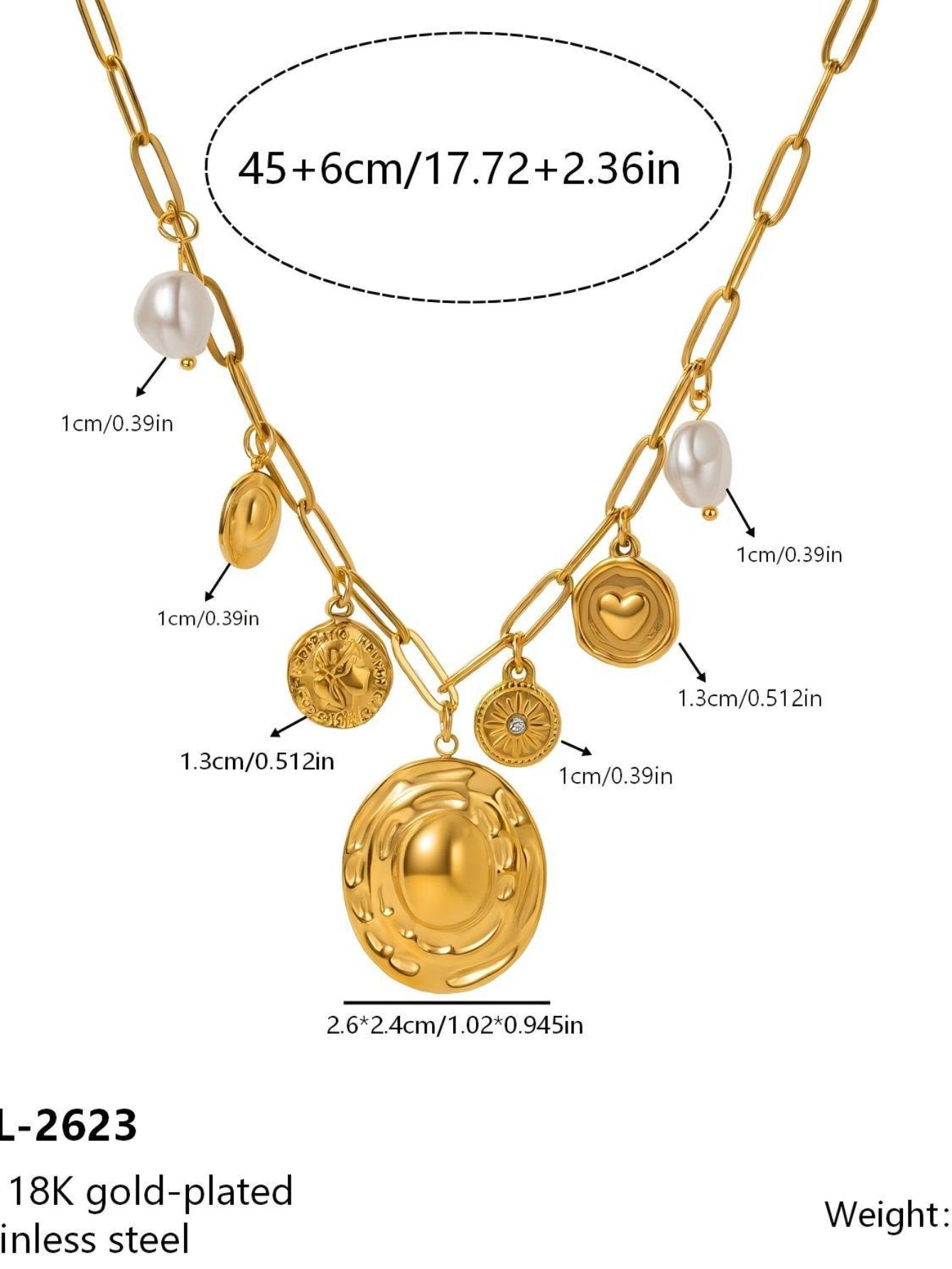 Gold Layered Pearl Charm Necklace