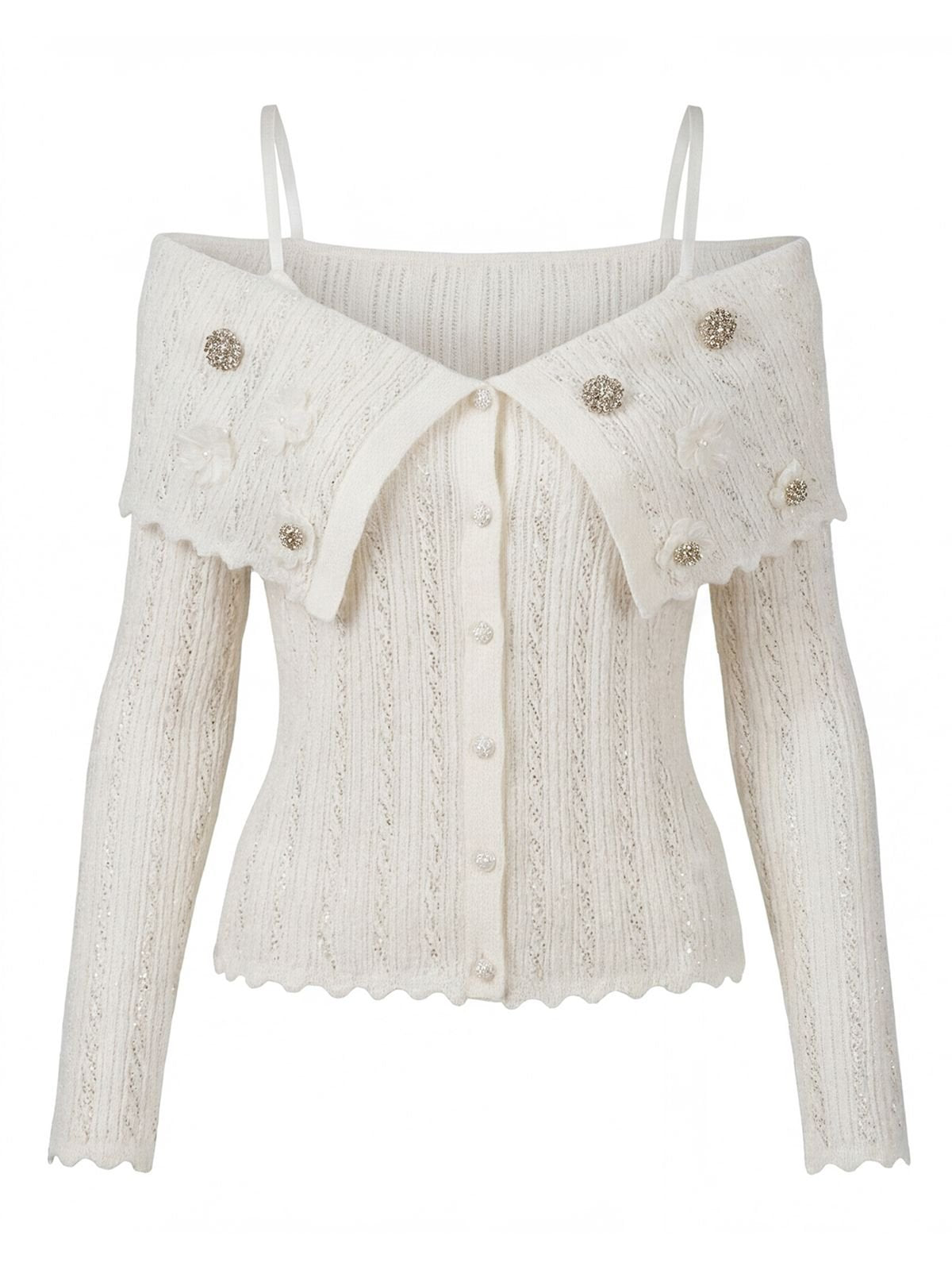 Floral Embellished Off Shoulder Cardigan
