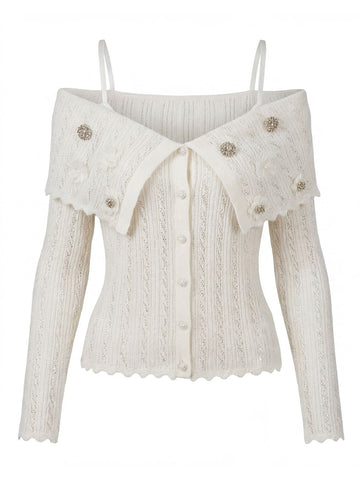 Floral Embellished Off Shoulder Cardigan