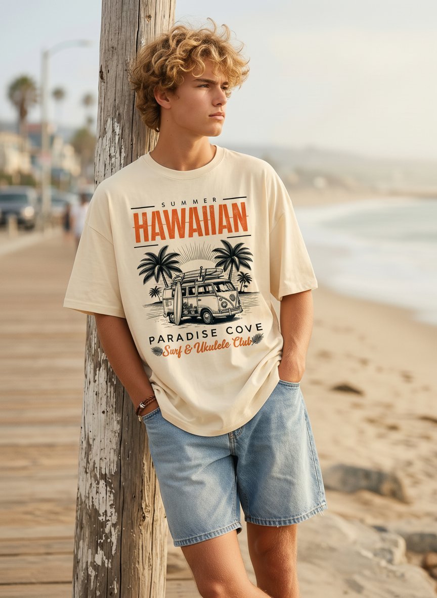 Oversized Vintage Hawaiian Graphic T-Shirt