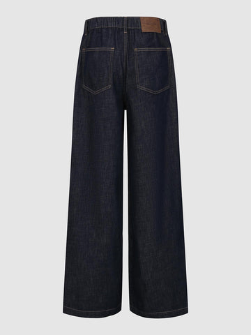Urban Revivo Stitch Detail Straight Leg Jeans-Indigo