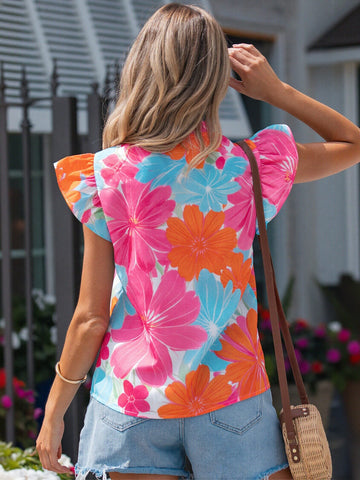 Tie Neck Ruffled Sleeve Blouse