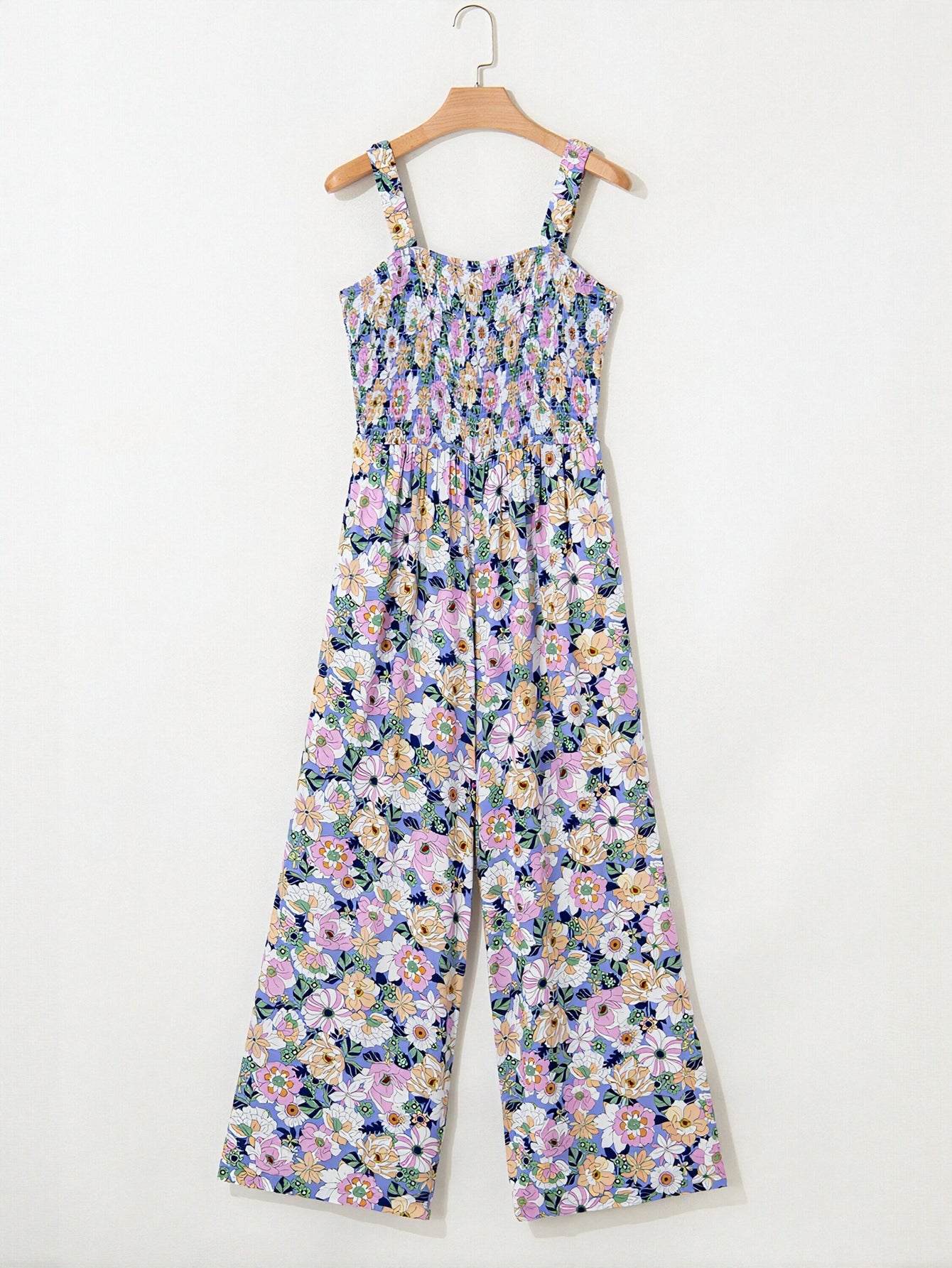 Smocked Floral Wide Leg Jumpsuit